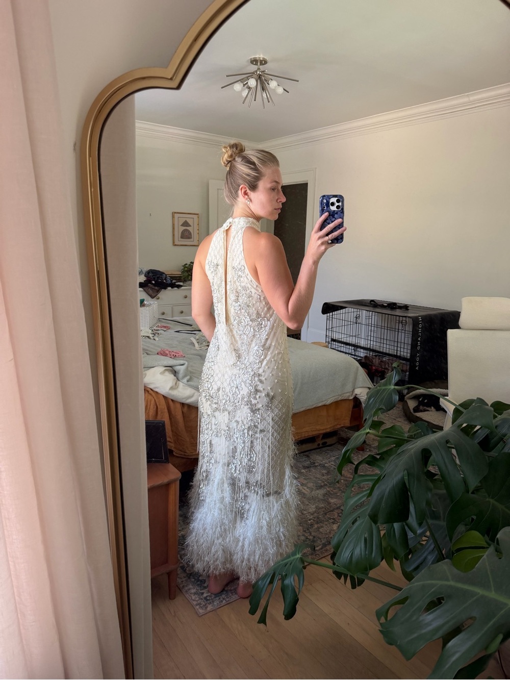 ASOS DESIGN floral embellished halter maxi wedding dress with fringe hem - Picture 5 of 6